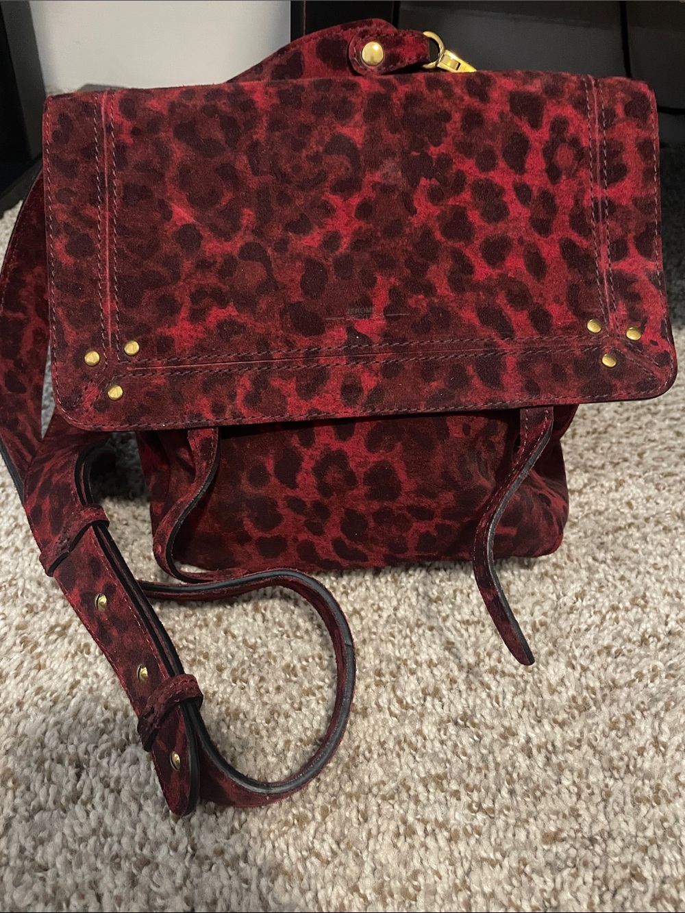 Jerome Dreyfuss Red Leopard Suede Crossbody Bag